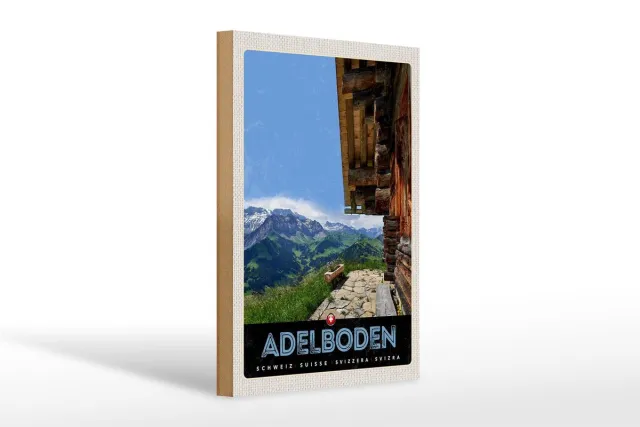 Femer Holzschild Reise 20x30cm Adelboden Schweiz Aussicht Gebirge