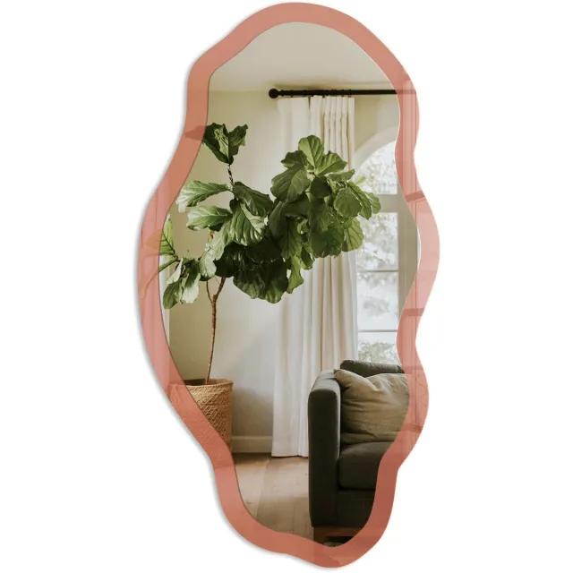 TULUP Baksteenkleur Spiegel - Oranje Moderne Rechthoekige Wandspiegel - Organische Spiegel - Woonkamer - Minimalistisch - 45x90 cm - Totale afmeting 52x97 cm Kleur Baksteen, Oranje