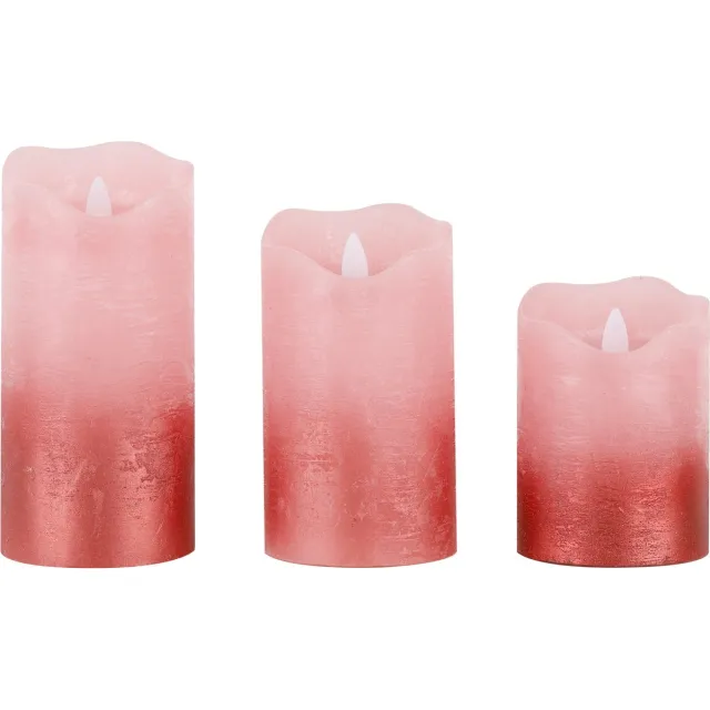 Hi LED kaarsen/stompkaarsen set - 3x stuks - roze - half metallic