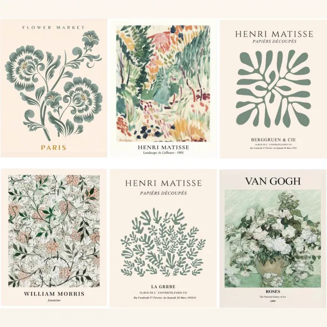 LOZULO Posters op canvas, groene planten, matisse, moderne wandafbeeldingen, decoratie voor woonkamer, slaapkamer, wanddecoratie, foto's, esthetische kamerdecoratie, A4, zonder lijst beige