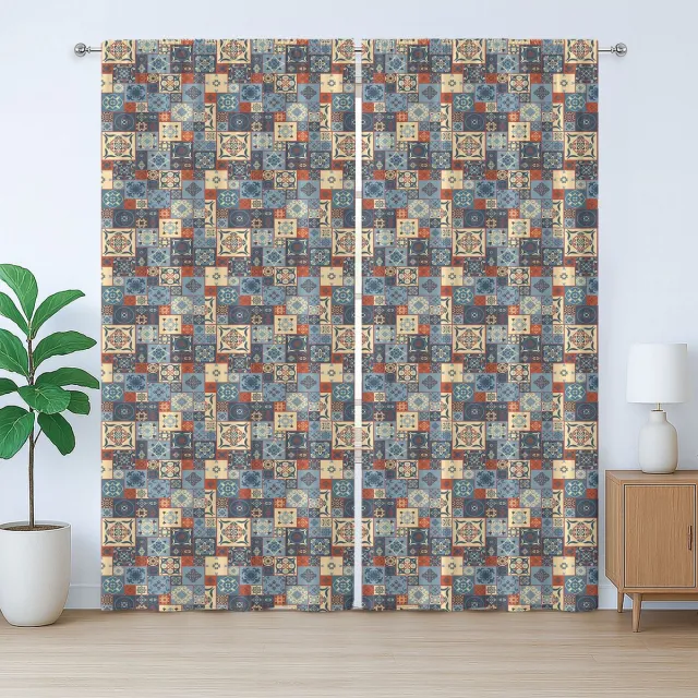 ABAKUHAUS Marokkaans rustiek gordijn, Tunesisch, met lussen en haken voor de woonkamer, 280 x 225 cm, donkeroranje blauwgrijs