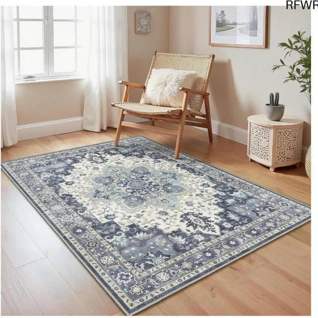 RFWR Vintage Machinewasbaar Vloerkleed voor Woonkamer en Slaapkamer - Antislip, Marineblauw 120x170 cm