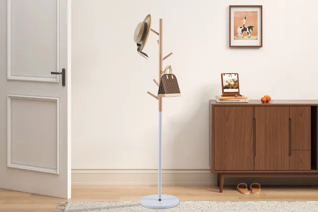 Rousseau Staande Kapstok Viola | Ø37 X 172 Cm | Beukenhout / Metaal - Rousseau - Staande Kapstokken - Wit - Hout; Metaal