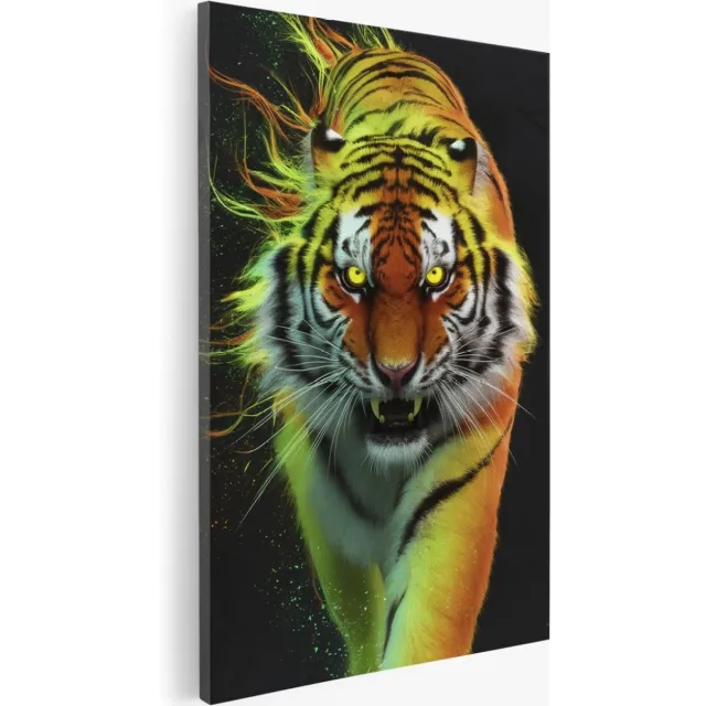 Saammp Canvas Schilderij - Abstracte Tijger - Natuur - Dieren - 40x60 - Foto op canvas - Wanddecoratie - Muurdecoratie Woonkamer - Slaapkamer decoratie - Canvas Print Multicolor