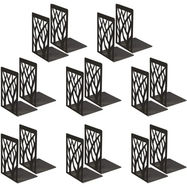 Unyqoos Set van 8 stevige metalen boekensteunen met antislip en decoratief ontwerp Zwart