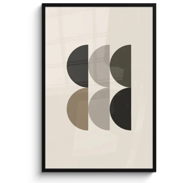 FrameYourWall Poster in lijst - Fotolijst 80x120 cm - Posters - Halve cirkels - Aardetinten - Grafisch - Posterlijst zwart - Decoratie - Wanddecoratie woonkamer - Muurdecoratie slaapkamer Aardetinten - Halve cirkels