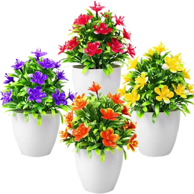 Flintry 4 Kunstbloemen In Pot Kunstbloemen Kleine Kunstplant Mini Kunstplanten Die Er Echt Uitzien In Pot Voor Thuis Kantoor Café Binnen- En Buitendecoratie, 17 Blaadjes Bougainvillea Nepgroene Plantenpot, Paars + Schemerrood + Donkerrood + Geel 4 Pack