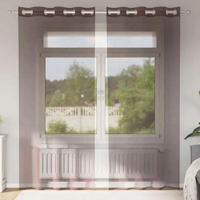 vidaXL Gordijnen voile met doorvoertules 2 st 140x225 cm bruin