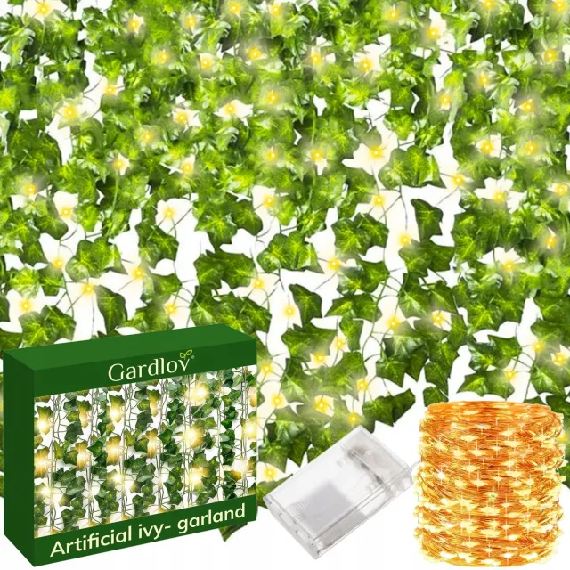 Gardlov Klimop slinger met Led Verlichting- LED Fairy lights - 12 Stuks - Klimop slinger met LED lichtjes - 25 Meter Kuntsplant Groen