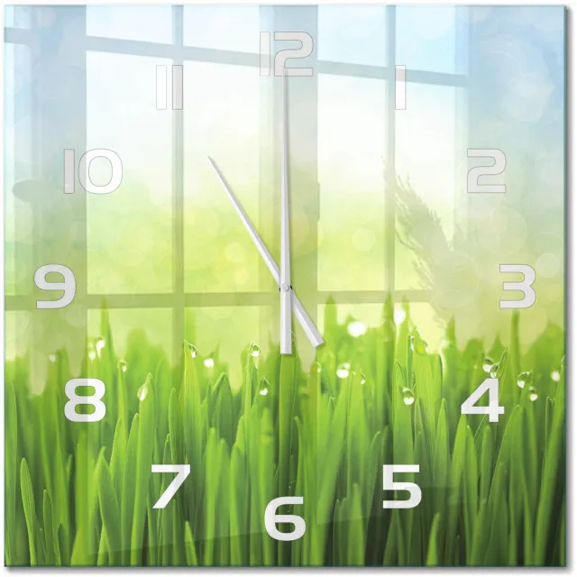 TULUP Wandklok - Gras Glazen Wandklok Design - 60x60 cm - Groente Klok Glas Met Opdruk - Witte handen - Vierkante Klok - Wandklok Glas Met Motief - Decoratieve Glazen Klok