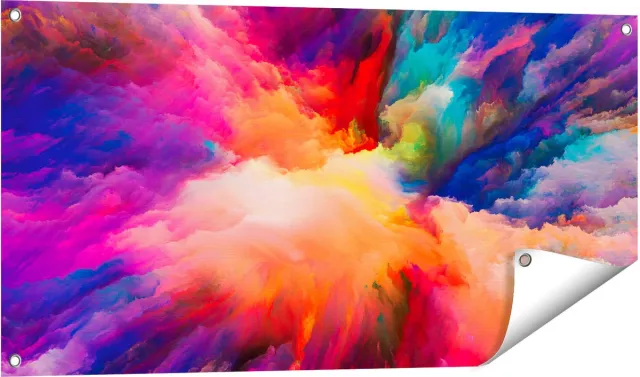 Gards Tuinposter Abstracte Kunst van Kleuren Verf - 100x50 cm - Tuindoek - Tuindecoratie - Wanddecoratie buiten - Tuinschilderij Multikleur