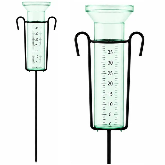 Benza Regenmeter 75 cm – Transparante Regenmeter met Metalen Stok – Tuin Regenmeter – Neerslagmeter – PP Reservoir – 17,5 cm