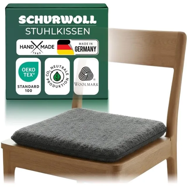 Novaliv zitkussen, puur wol, dubbelzijdig, 38 x 38 cm, antraciet, dubbelzijdig wol, omkeerbaar, temperatuurregulerend en ademend, zacht, geurarm, handgemaakt, Made in Germany