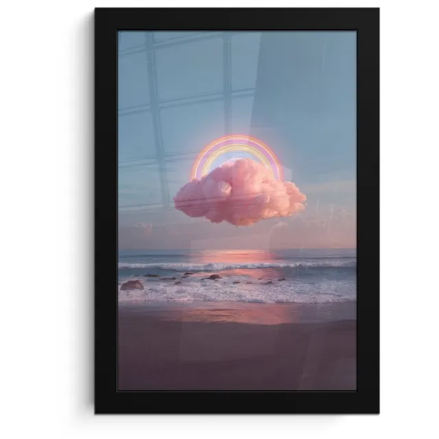 FrameYourWall Poster in lijst - Fotolijst 20x30 cm - Posters - Wolk - Regenboog - Zee - Posterlijst zwart - Decoratie - Wanddecoratie woonkamer - Muurdecoratie slaapkamer