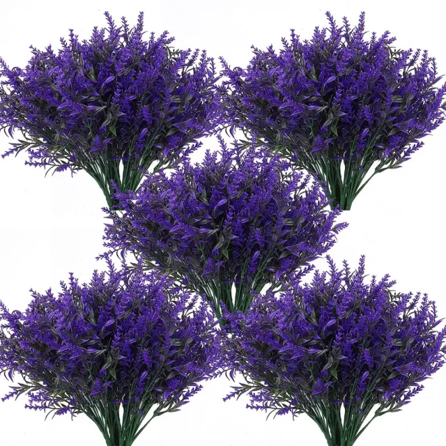 Flintry 5 stuks kunstlavendel voor buiten – UV-bestendige nepbloemen – Voor hangpotten, tuin & thuisdecoratie – Geen onderhoud – Paars