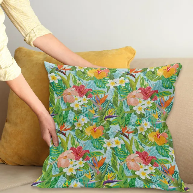 ABAKUHAUS Blad Sierkussenhoes, Vintage Cartoon Stijl Afbeelding van Hawaiian Bloemen Crepe Gingers, Decoratieve Vierkante Sierkussenhoes, 50 x 50 cm, Varen Groen