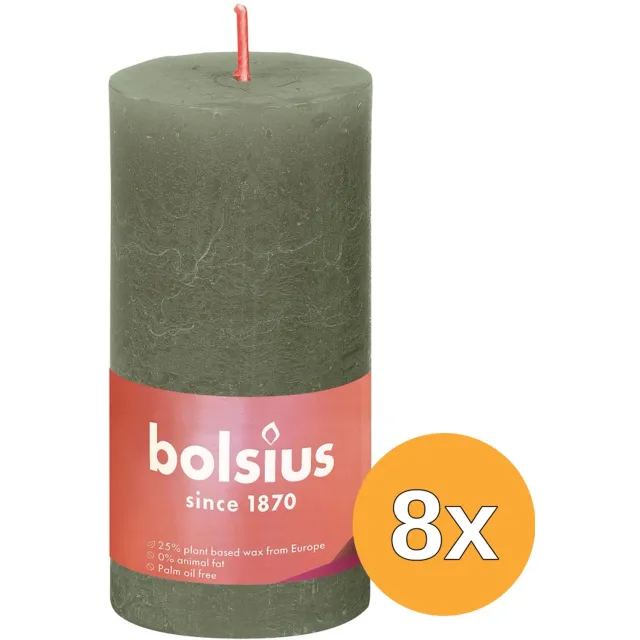 Bolsius Stompkaarsen Shine 8 st rustiek 100x50 mm fris olijfkleurig Frisolijfgroen