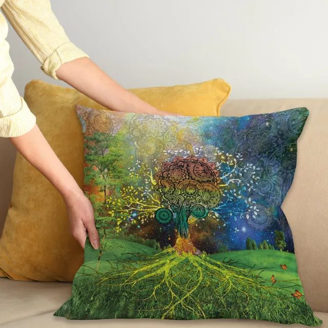ABAKUHAUS Etnisch Kussenhoes, Mutter Aarde Thema, Kussenhoes met Ritssluiting en Dubbelzijdige Print, 40 x 40 cm, Groen Blauw