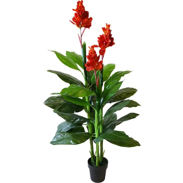 Kunstpalm Kunst Rode Canna | 165cm - Namaak canna - Kunstplanten voor binnen - Kunstplant canna Donkergroen