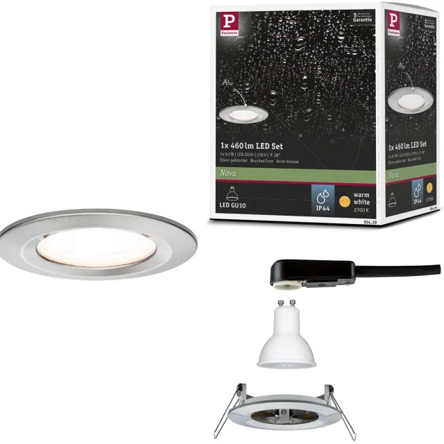 Paulmann LED-inbouwlamp Nova star IP44 rond 78 mm GU10 6,5W 460lm 230V 2700K Staal geborsteld