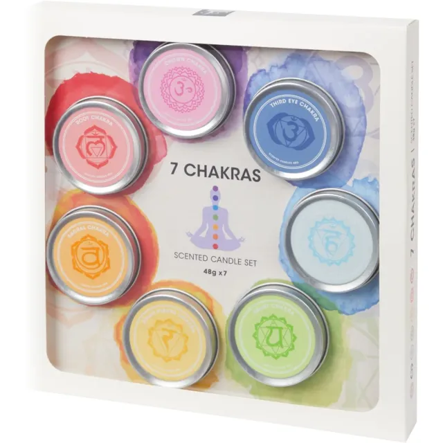 Green Tree 7 Chakra Geurkaarsen Set – 7 Stuks – In Blik Met Deksel – Inclusief Kaarshouder – Perfect Cadeau Assortiment
