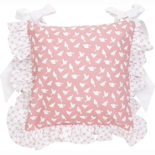 Clayre & Eef StoelkussenHoes - Katoen - 40 x 40 cm - Landelijk - Vogels - Birds - Oud Roze oudroze