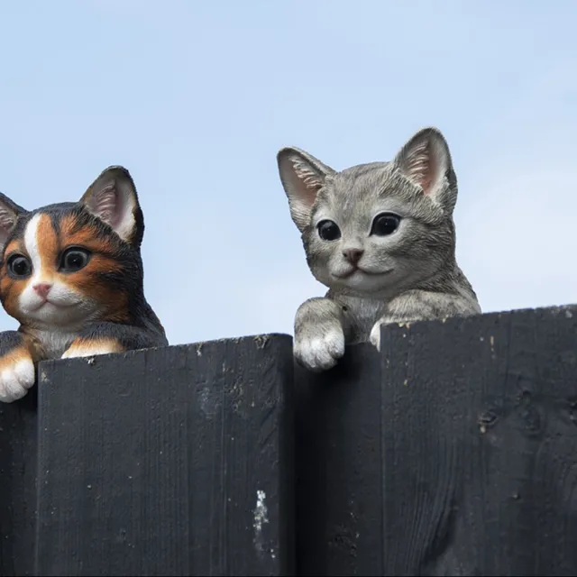 Esschert Design Schutting poes kat grijs bruin oranje