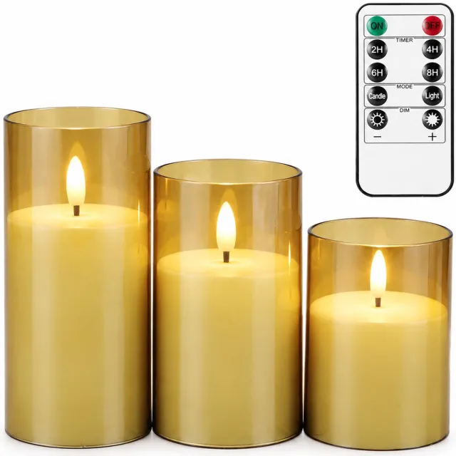 SWGOTA led kaarsen, 3 per doos, bruin, met afstandsbediening, timer en vlamvormige verlichting voor kerst- en bruiloftdecoratie