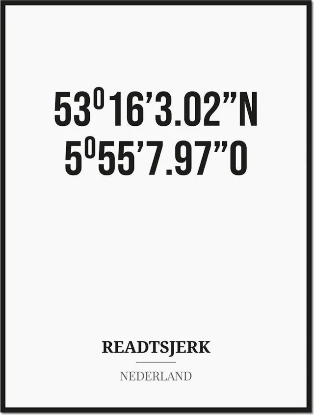 Studio216 Poster/kaart READTSJERK met coördinaten zwart, wit