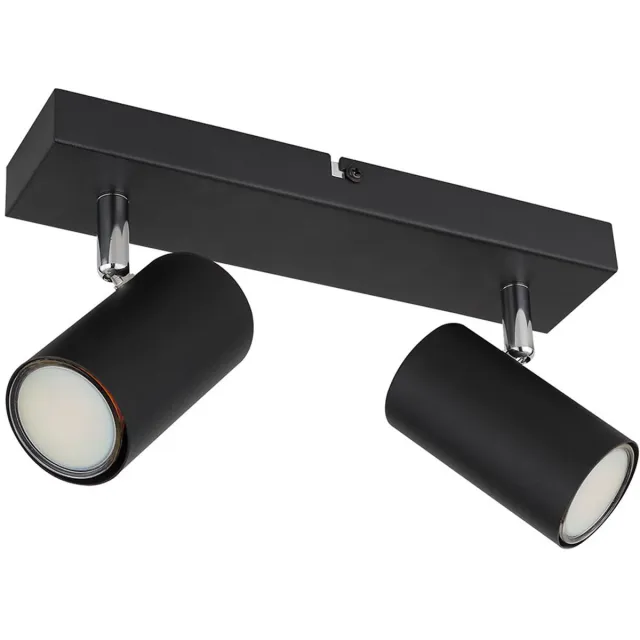 Globo Plafondlamp spot 2 vlammen plafondlamp zwart eetkamer met zwenkbare spots, metaal, 2x GU10, LxBxH 26x6x12