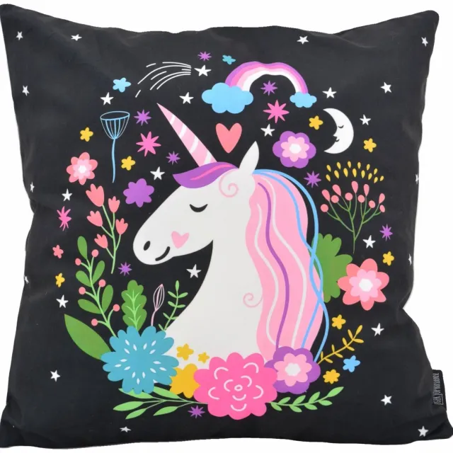 Gek op Kussens! Unicorn / Eenhoorn #1 Kussenhoes | 45 x 45 cm | Katoen/Polyester zwart