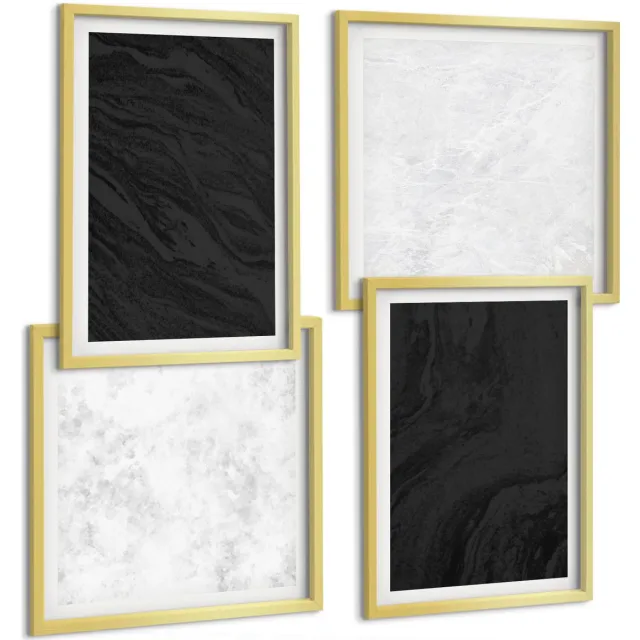 TULUP 4-Delige Schilderij Set - Donker en licht marmer: elegante texturen in een glamoureuze stijl. - 40 x 40 cm en 40 x 60 cm - Wanddecoratie - Muurdecoratie - Moderne Interieurdecoratie - Interieur Decoratie Gouden lijst