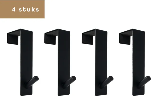 BAULK® Deurkapstok – Deurhaak – Deurhanger – Kapstok – Zwart – Modern – Deuren tot 5cm dik – Roestvrij – Set van 4 Zwart - 4 Stuks