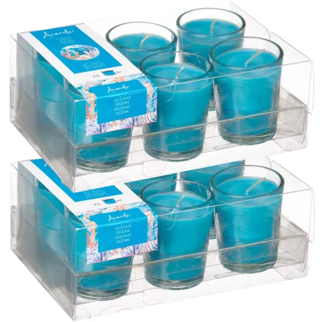 Arte r Arte regal geurkaarsen - 12x - zeebries/ocean geur - blauw - 8 branduren - in glas - aroma kaars Aqua