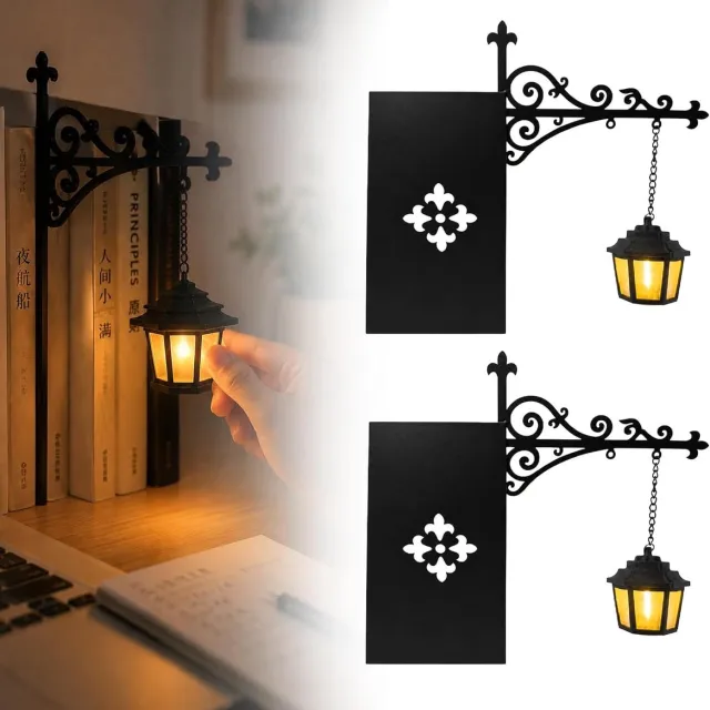 OIMG Boekensteun metaal - 2 Stuks - Bibliotheeklantaarn - Boekenstandaard - Decoratieve Boekenplankverlichting - Boekenkast leeslampjes - Boekenlegger - Antieke LED boekenhoeklamp - Uniek cadeau voor boekenliefhebbers - Voor leeshoek, thuisbibliotheek Zwart 2 stuks
