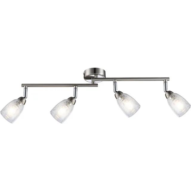 Globo Plafondlamp woonkamer spot bar chroom plafondlamp eetkamer, beweegbare glazen spots in craquelé design, 4x LED 3W 250lm 3000K, LxH 60x 14 cm zilver