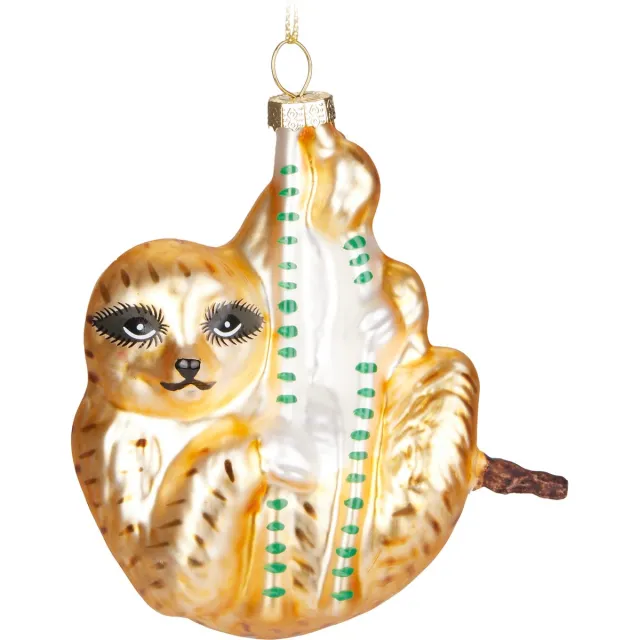 Brubaker Gouden Luiaard - Handgeschilderde Glazen Kerstbal - Handgeblazen Kerstversiering - Grappige Kersthanger - Kerstboom Decoratie - 10,8 cm