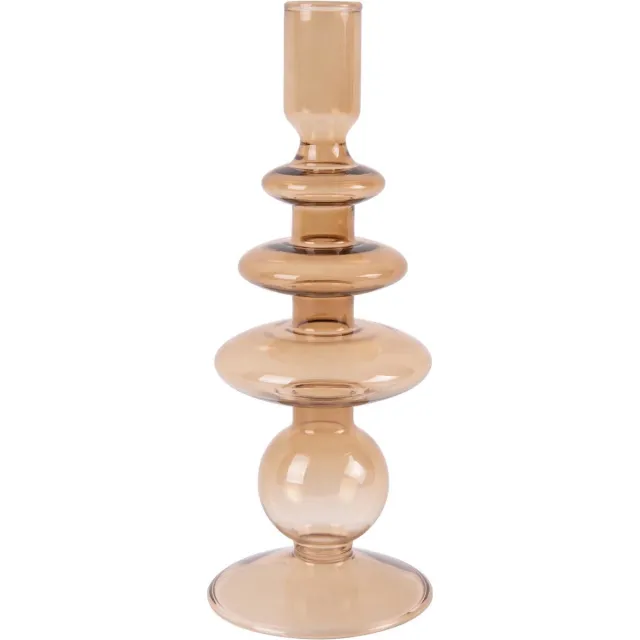 Present Time Candle Holder Glass Art Rings Large - Brown Bruin
