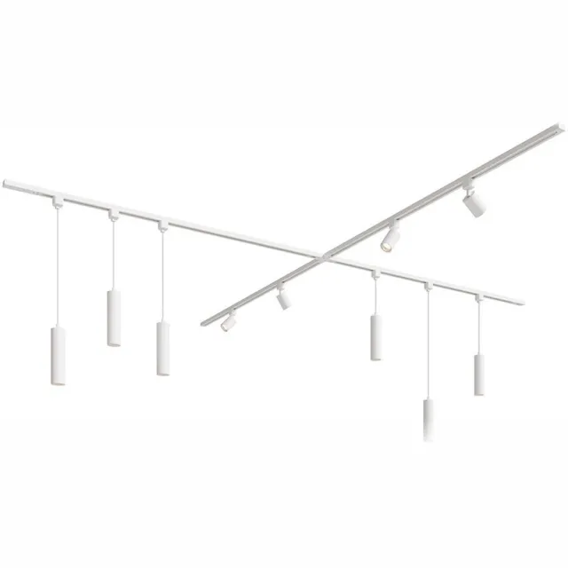 HOFTRONIC railverlichting pakket X-vorm – 4x 1,5 meter rail met 4 railspots en 6 hanglampen – dimbaar – aluminium wit – IP20 – modulair – 230V – railverlichting woonkamer keuken