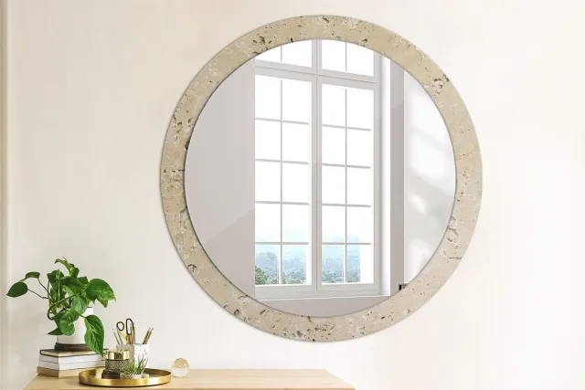 Coloray Bedrukte Spiegel - Imitatiesteen Spiegel Lijst Met Print - 90 cm - Beige Bedrukte Spiegel - Spiegel Lijst Met Print - Spiegel Met Print - Wandspiegel Met Print Beige Imitatiesteen