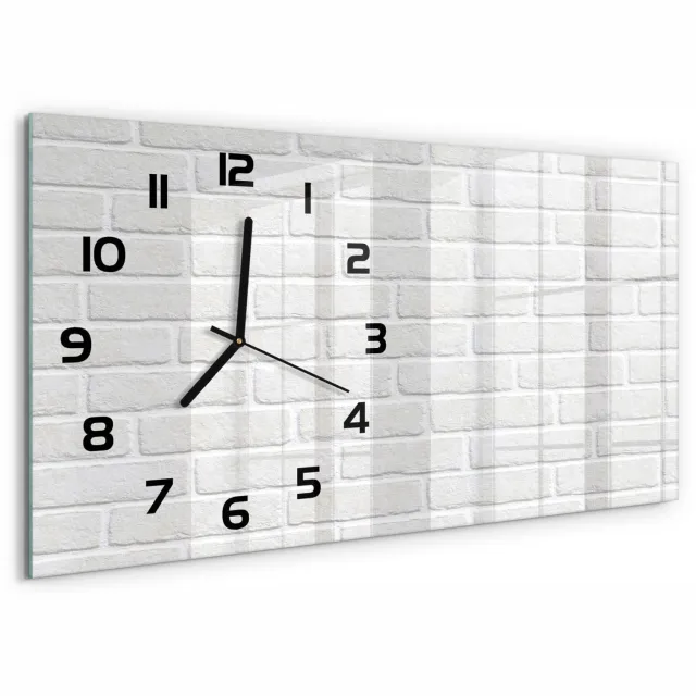 TULUP Wandklok - Bakstenen muur Moderne Wandklok Glas - 60x30 cm - Wit Wandklok Glas Decoratie - Zwarte handen - Rechthoekige Klok - Glazen Wandklok Design - Klok Glas Met Opdruk