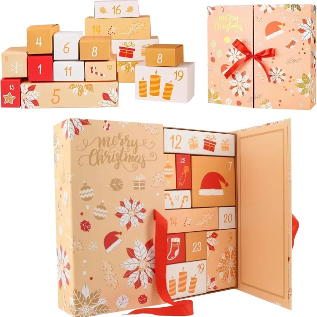 Pyreta Adventskalender 2026 - adventskalenderdoos - 24 vulbare kerstcadeaudoosjes, vulbare adventskalender / doosjes voor kerstaftelkalender (geel)