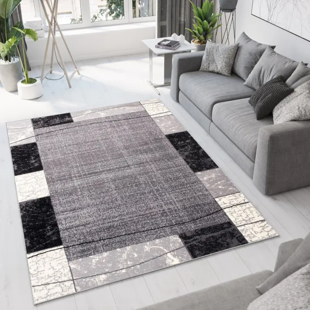 Tapiso Dream Vloerkleed Grijs Woonkamer Modern Laagpolig Frame Tapijt Grijs 10