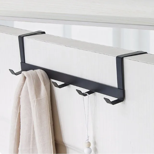 home online Deurkapstok met 5 Deur Haken - Deurhanger - Badkamer Organisator - Kledingrek - Handdoekenrek - Metaal - Zwart - Keuken Accessoires