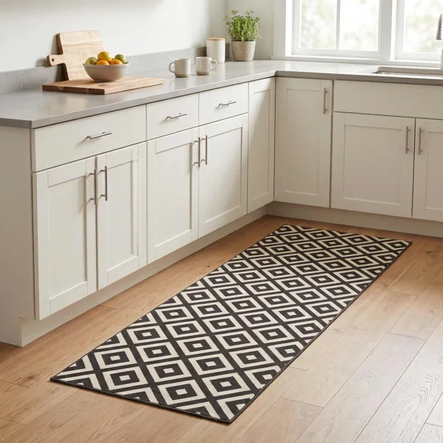 vidaXL Keuken Vloerkleed Grijze en Witte Ruiten 150 x 45 cm Grijs