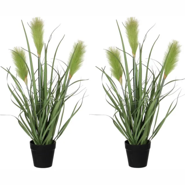 Mica Decorations Kunstplant - 2x stuks - siergras - groen - in pot - H53 x D30 cm - Kunstplanten / nepplanten met pluimen