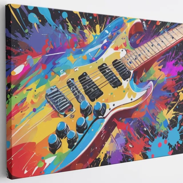 Saammp Canvas Schilderij - Kleurrijke Gitaar - Abstract - 50x40 - Foto op canvas - Wanddecoratie - Muurdecoratie Woonkamer - Slaapkamer decoratie - Canvas Print Multicolor