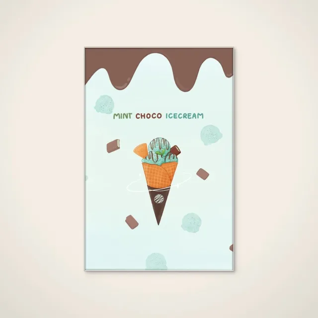 HelloWalls Akoestisch schilderij - 80 x 120 cm - Mint Chocolate Ice Cream Cone van Xuan Thai - Abstracte wanddecoratie - wit textielframe Meerkleurig