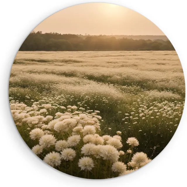 Saammp Forex Muurcirkel - Landschap - Wit - Bloemenveld - Natuur - Ø 40 - Wandcirkel - Wanddecoratie Cirkel - Muurdecoratie Woonkamer - Slaapkamer decoratie - Rond Schilderij