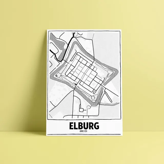 Pankra Plattegrond Elburg - Tekening - A5 kaart - Stadskaart Wit